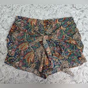 SHEIN Curve Paisley Tie Front High Waist Shorts 1XL Boho